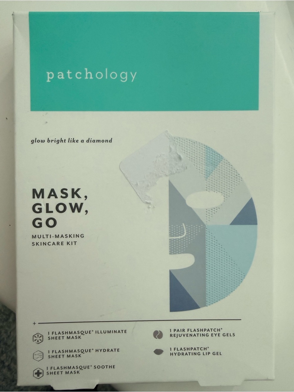 Patchology Mask, Glow, Go Multi-Masking Skincare Kit - Teal/White